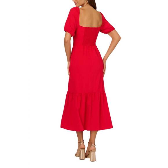 NEW ADRIANNA PAPELL solid sweetheart neckline midi dress in scarlet - Picture 3 of 4